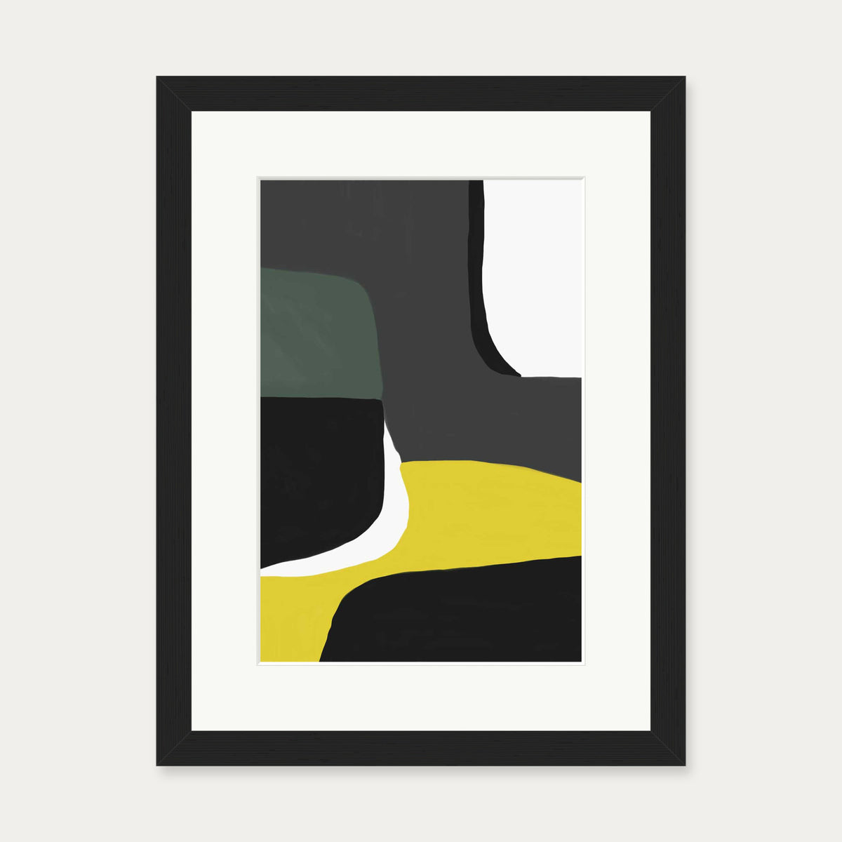 Abstract Linocut Art Print — 30 x 40 cm — Black Frame