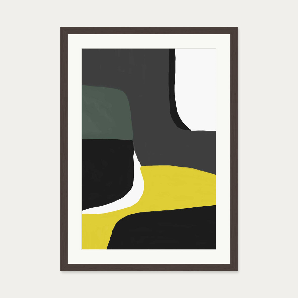 Abstract Linocut Art Print — 50 x 70 cm — Brown Frame