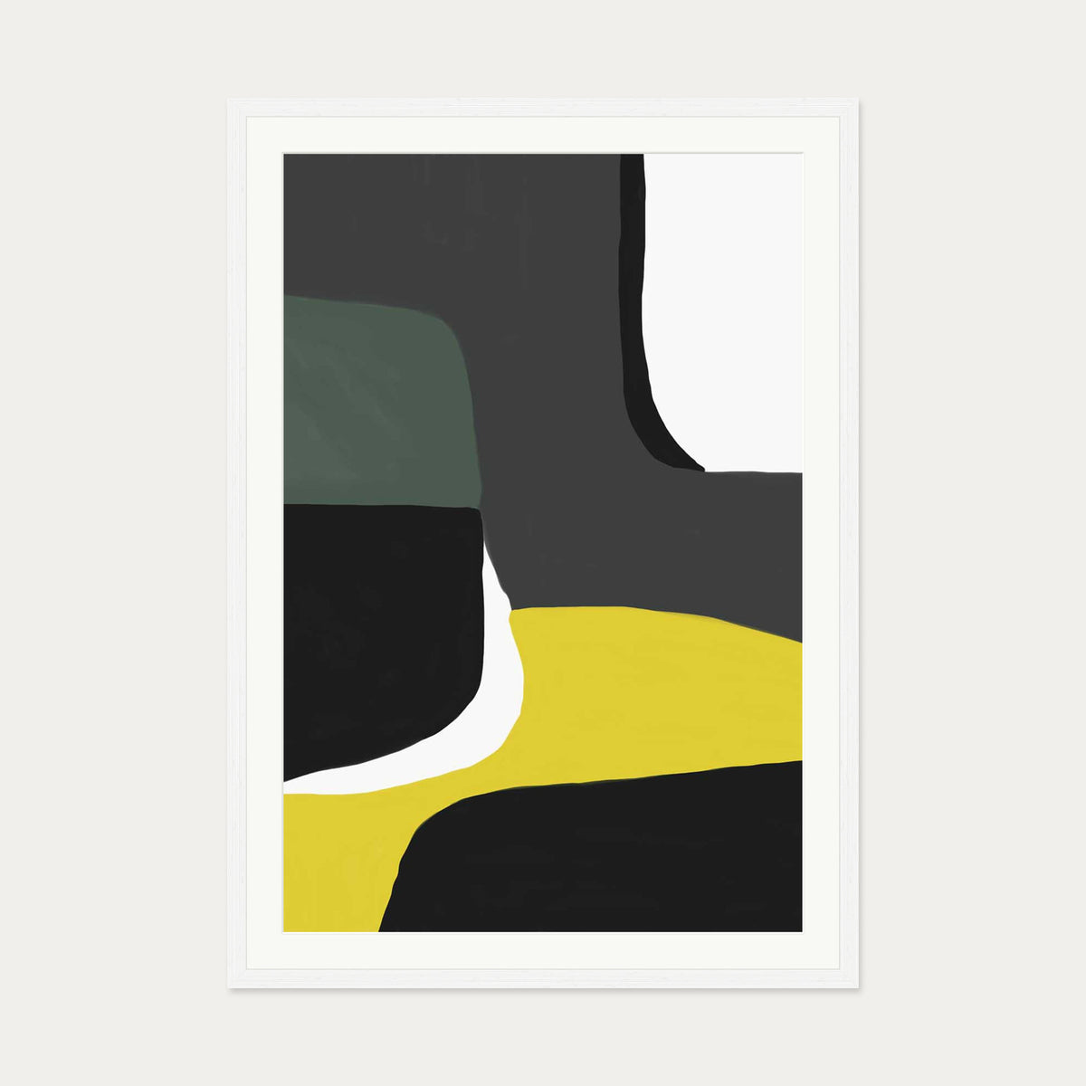 Abstract Linocut Art Print — 70 x 100 cm — White Frame