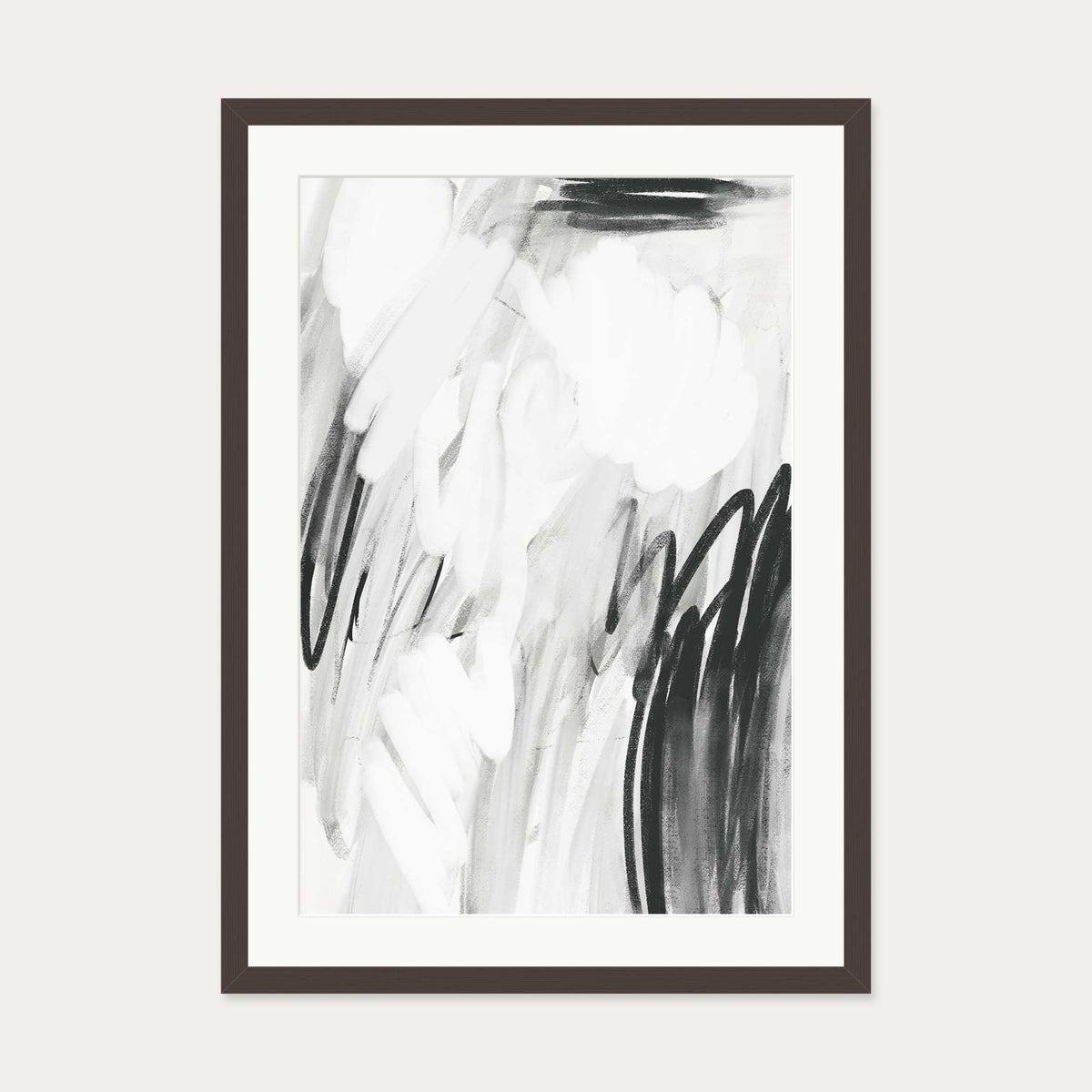 Abstract Monochrome Art Print — 50 x 70 cm — Brown Frame