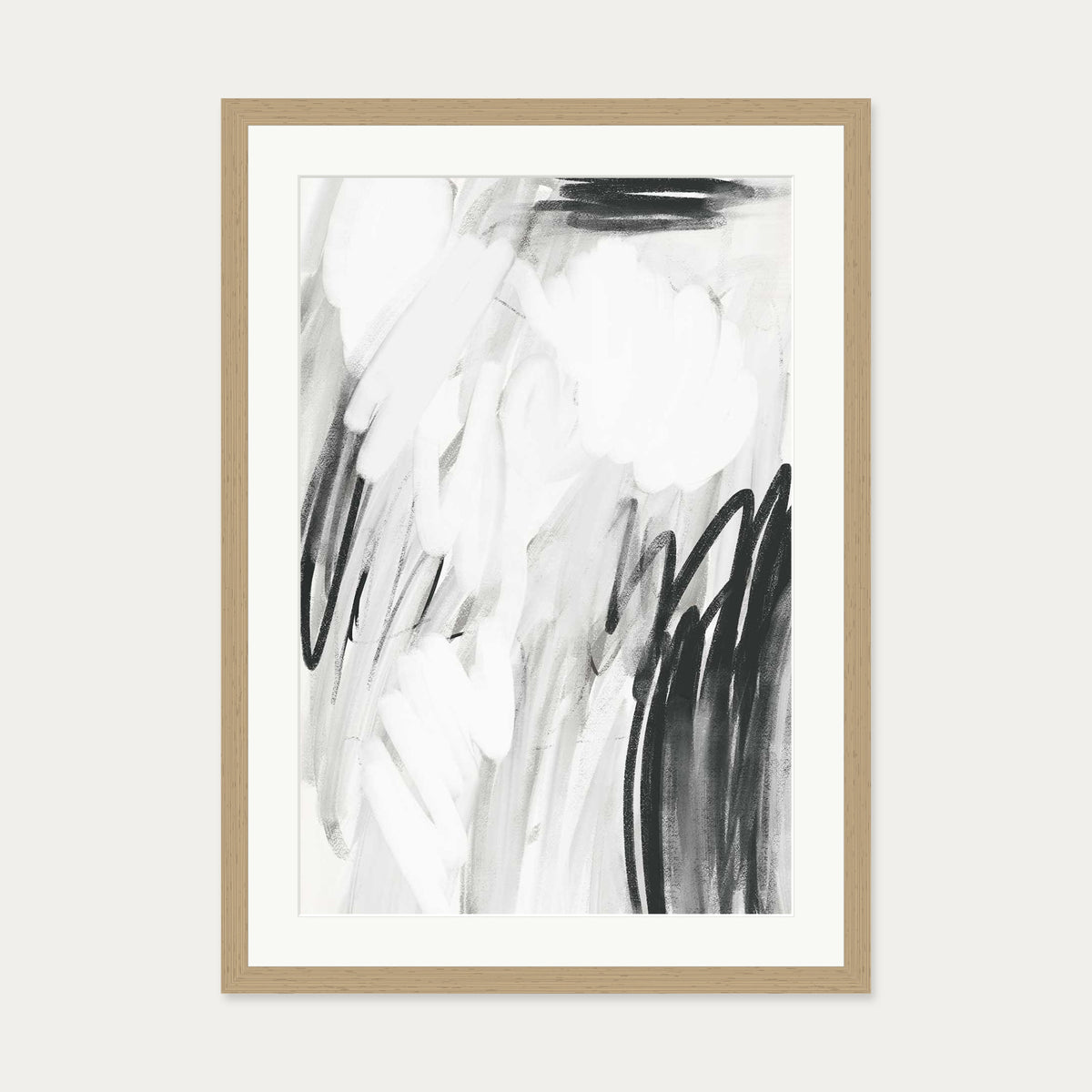 Abstract Monochrome Art Print — 50 x 70 cm — Oak Frame