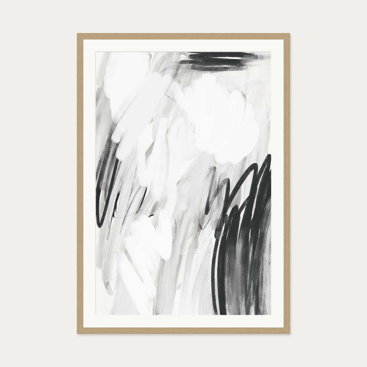 Abstract Monochrome Art Print — 70 x 100 cm — Oak Frame