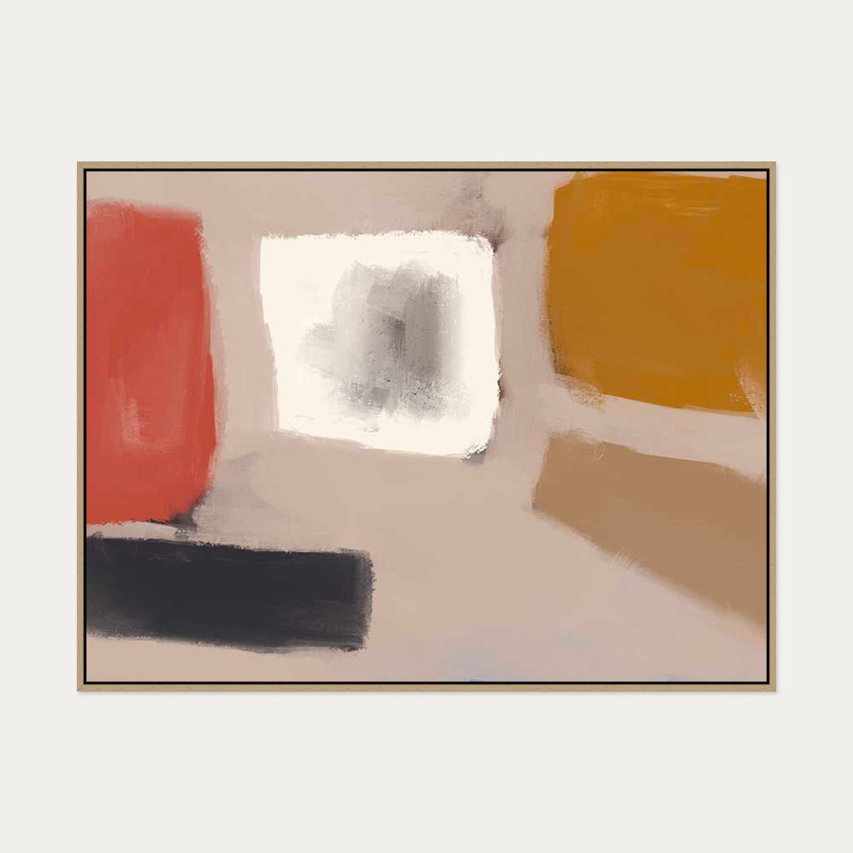 Abstract Neutral Blush Canvas Art — 90 x 120 cm — Oak Frame