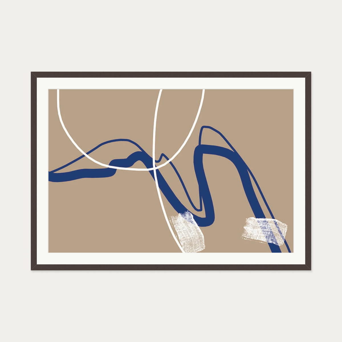 Abstract Neutral Notes Art Print — 70 x 100 cm — Brown Frame