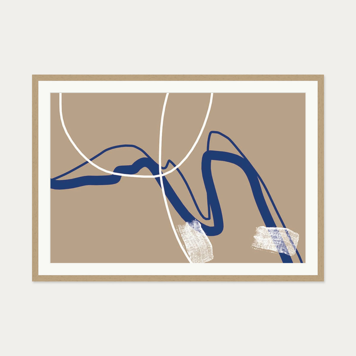 Abstract Neutral Notes Art Print — 70 x 100 cm — Oak Frame