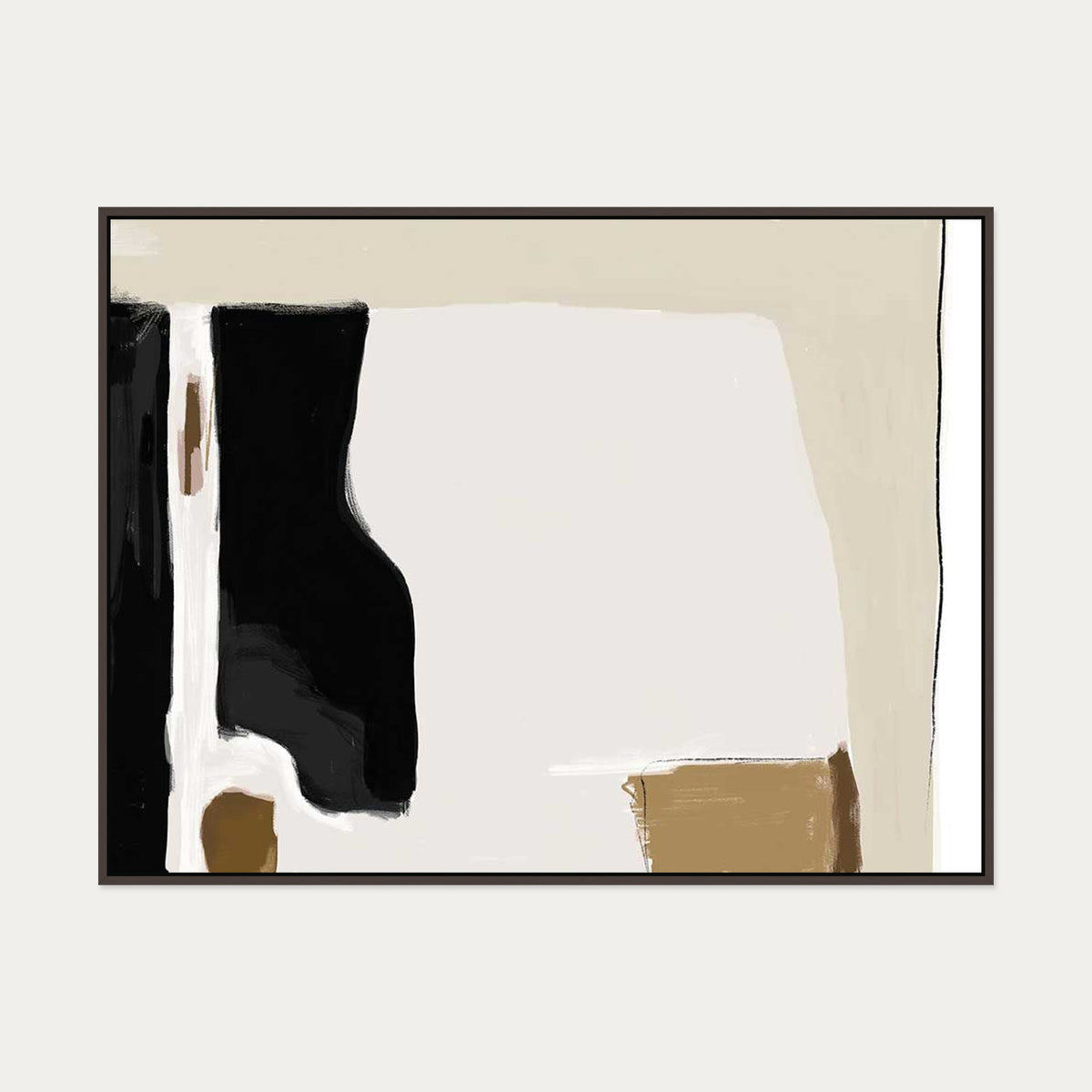 Abstract Pastel Beige Canvas Art — 90 x 120 cm — Brown Frame
