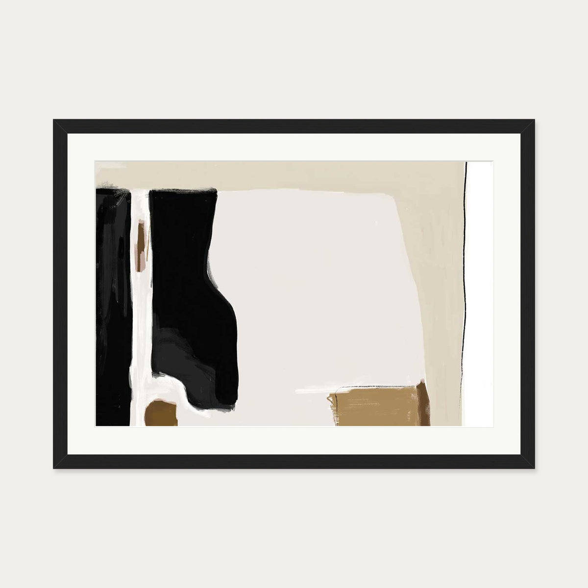 Abstract Pastel Beige Colours Art Print — 50 x 70 cm — Black Frame