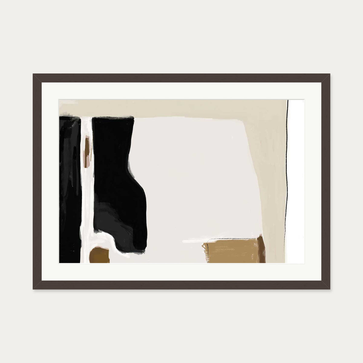 Abstract Pastel Beige Colours Art Print — 50 x 70 cm — Brown Frame