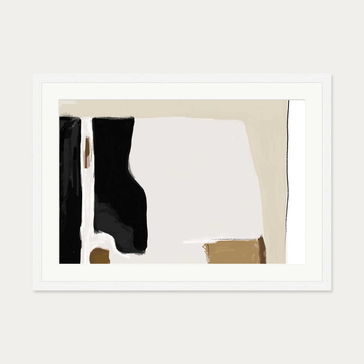 Abstract Pastel Beige Colours Art Print — 50 x 70 cm — White Frame