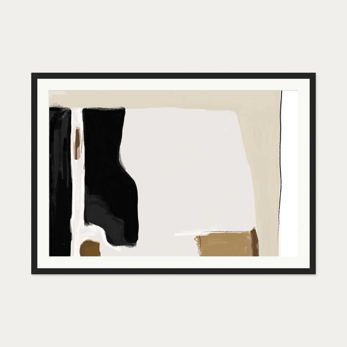 Abstract Pastel Beige Colours Art Print — 70 x 100 cm — Black Frame