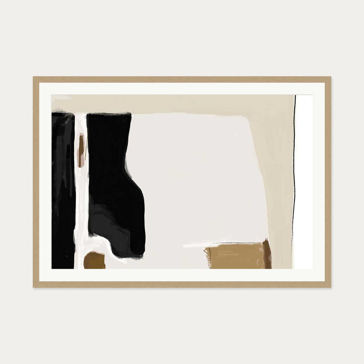 Abstract Pastel Beige Colours Art Print — 70 x 100 cm — Oak Frame