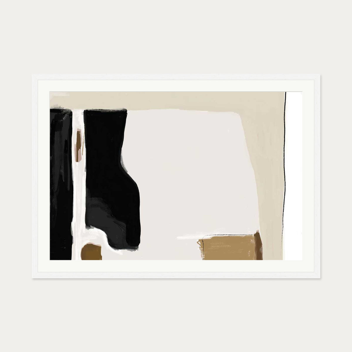 Abstract Pastel Beige Colours Art Print — 70 x 100 cm — White Frame