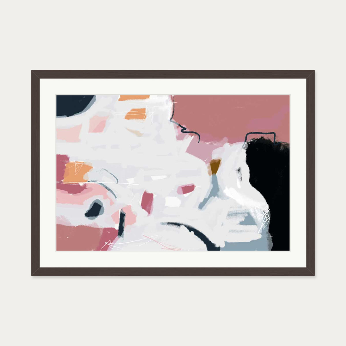 Abstract Pastel Hues Art Print — 50 x 70 cm — Brown Frame