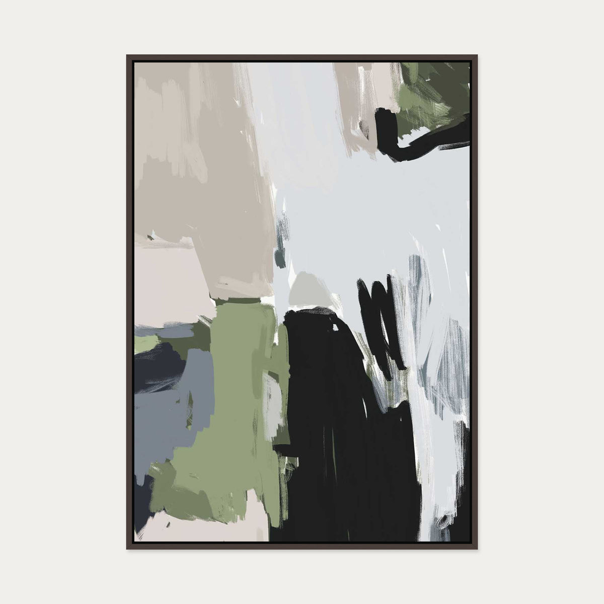 Abstract Green Pastel Canvas Art — 70 x 100 cm — Brown Frame