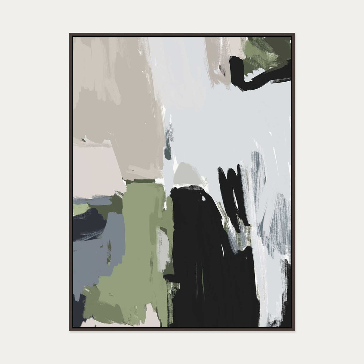 Abstract Green Pastel Canvas Art — 90 x 120 cm — Brown Frame
