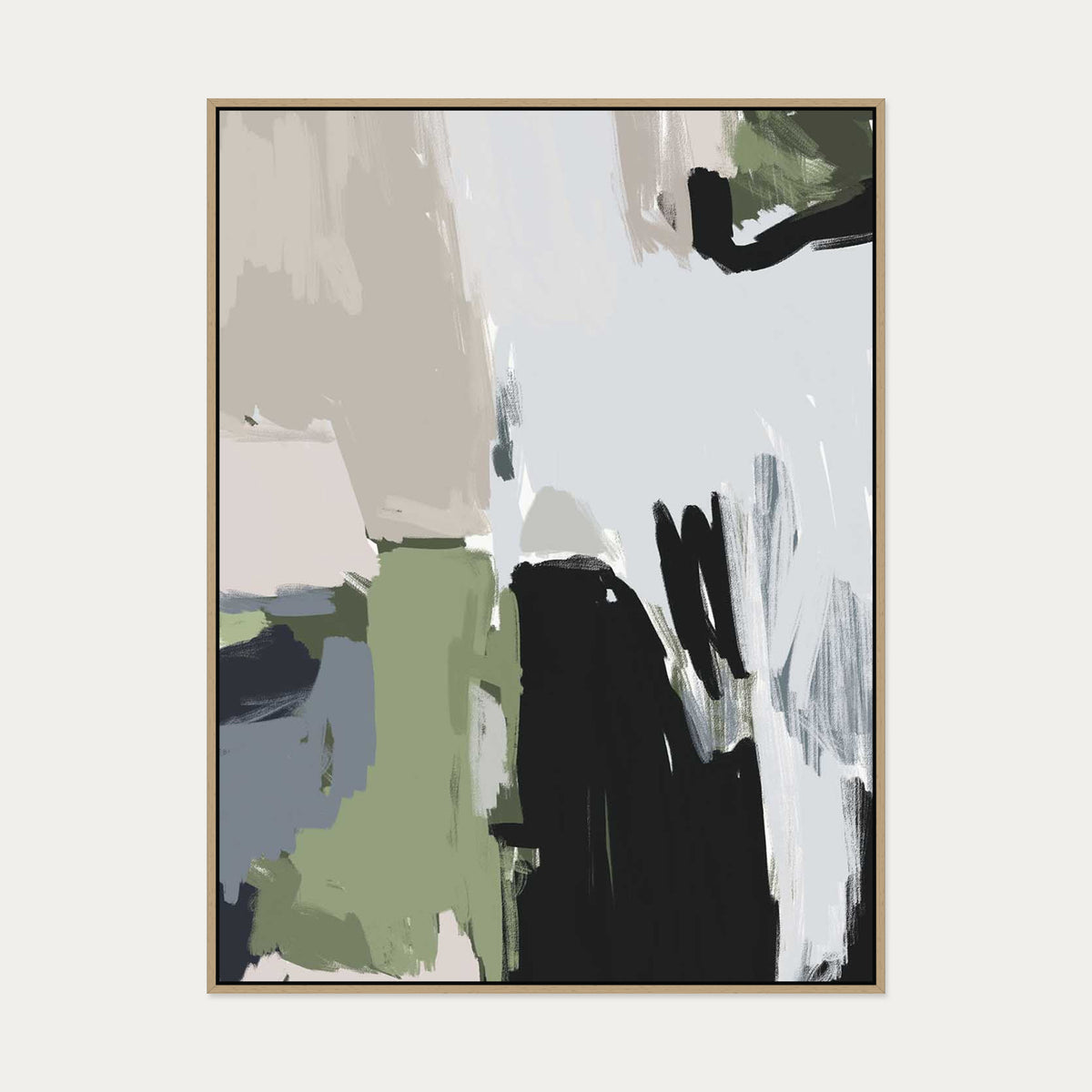 Abstract Green Pastel Canvas Art — 90 x 120 cm — Oak Frame