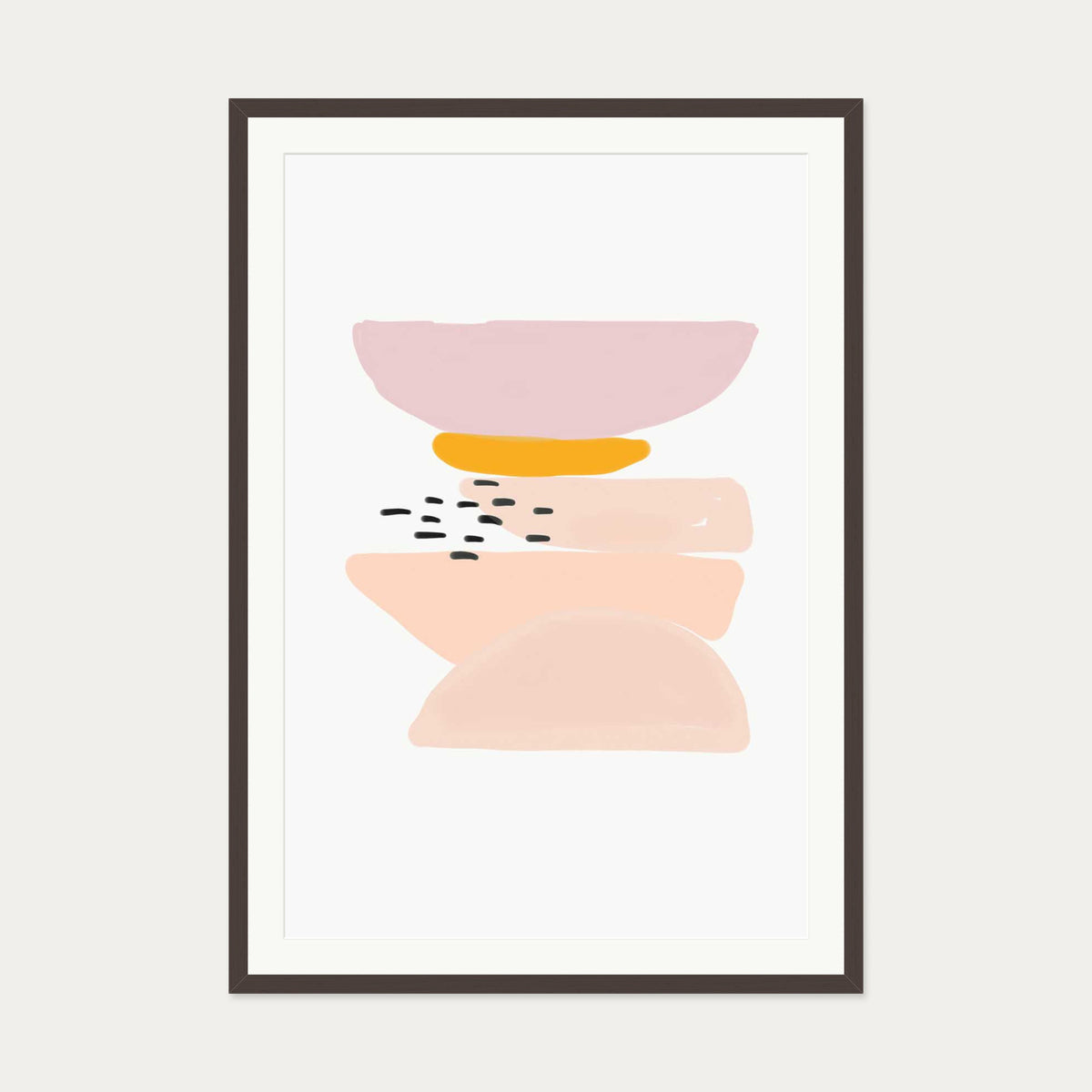 Abstract Pastel Shapes 2 Art Print — 70 x 100 cm — Brown Frame