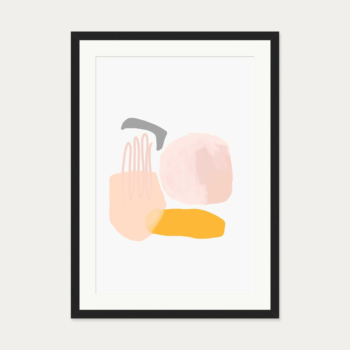 Abstract Pastel Shapes Art Print — 50 x 70 cm — Black Frame