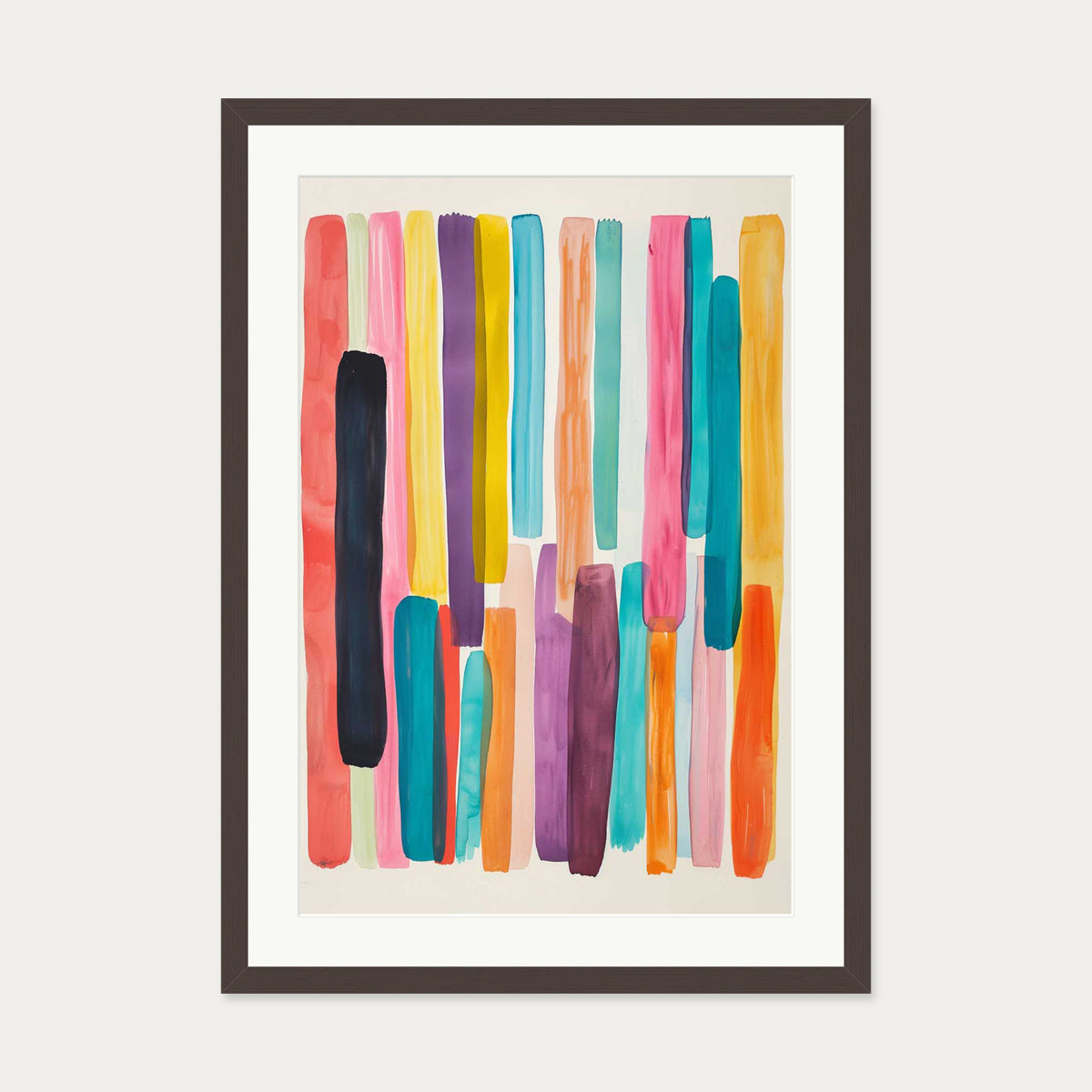 Abstract Rainbow Wall Art — 50 x 70 cm — Brown Frame