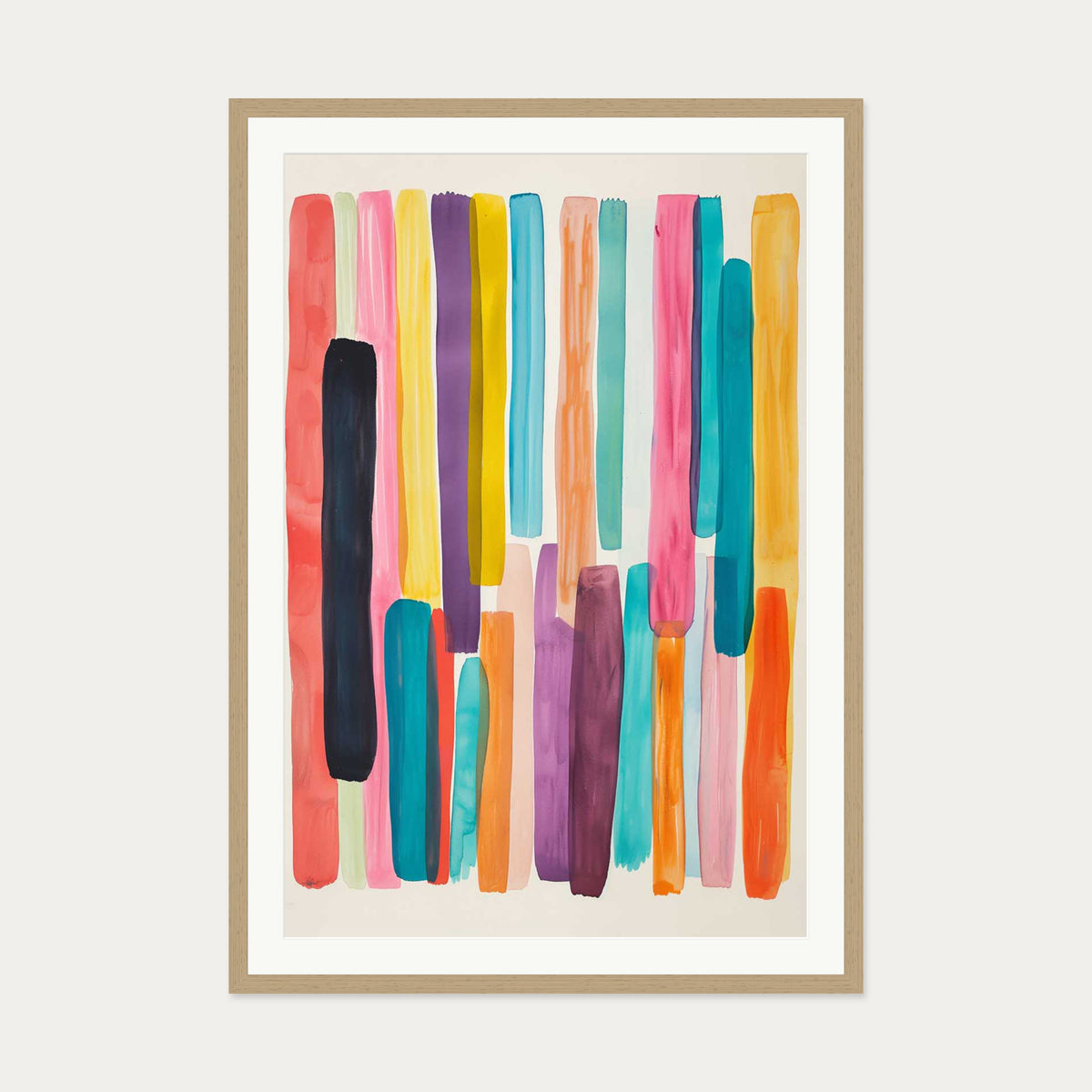 Abstract Rainbow Wall Art — 70 x 100 cm — Oak Frame