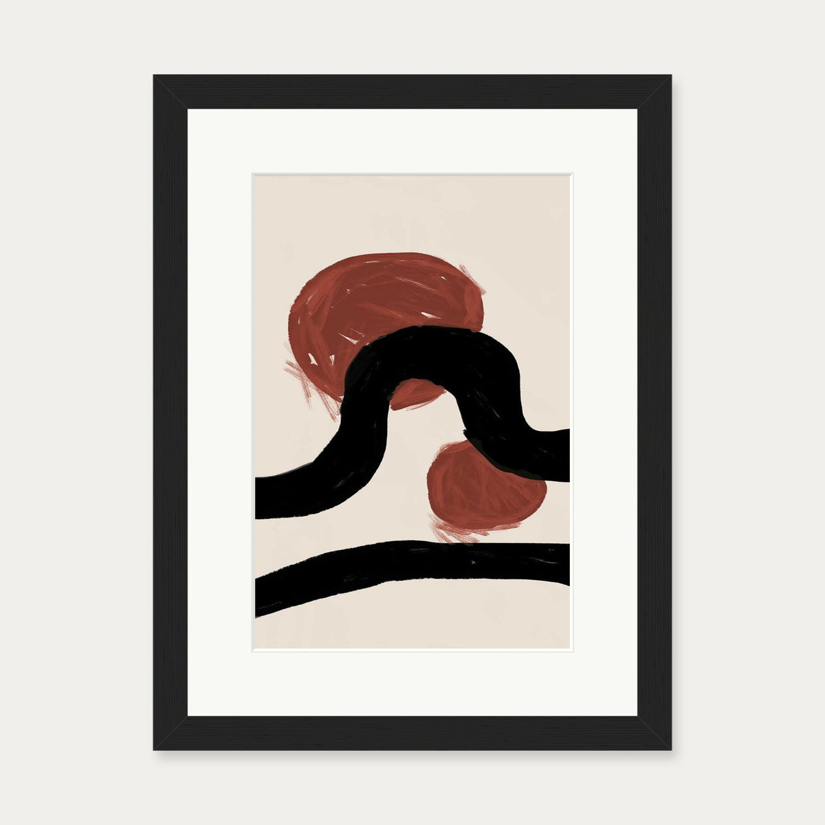 Abstract Red Moons Art Print — 30 x 40 cm — Black Frame