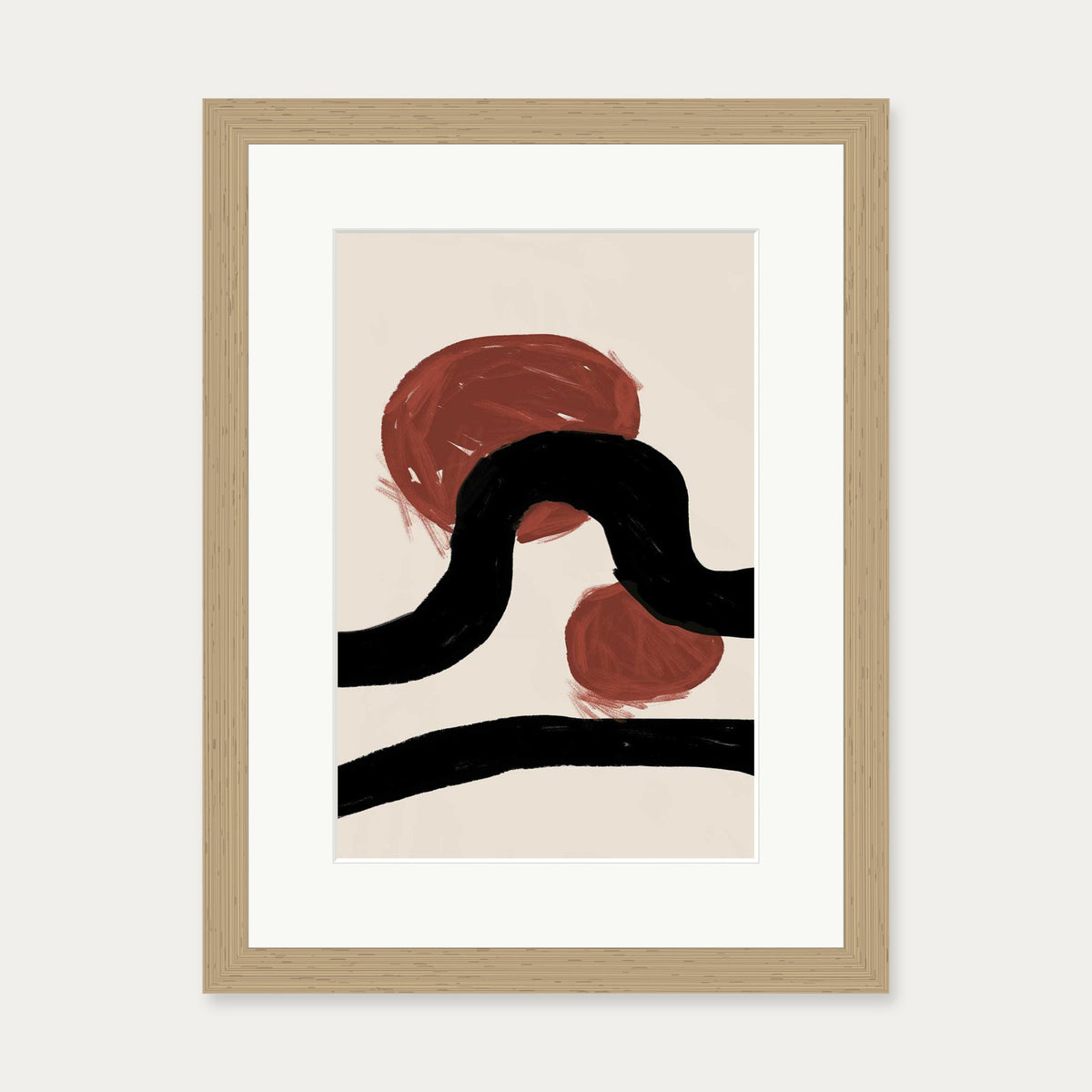 Abstract Red Moons Art Print — 30 x 40 cm — Oak Frame