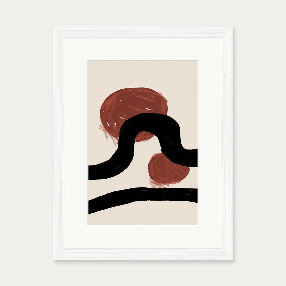 Abstract Red Moons Art Print — 30 x 40 cm — White Frame