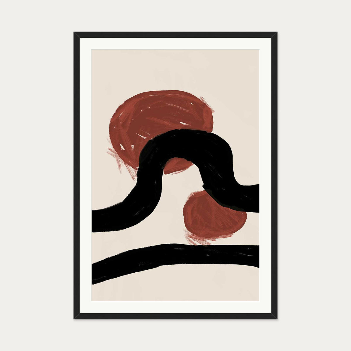 Abstract Red Moons Art Print — 70 x 100 cm — Black Frame