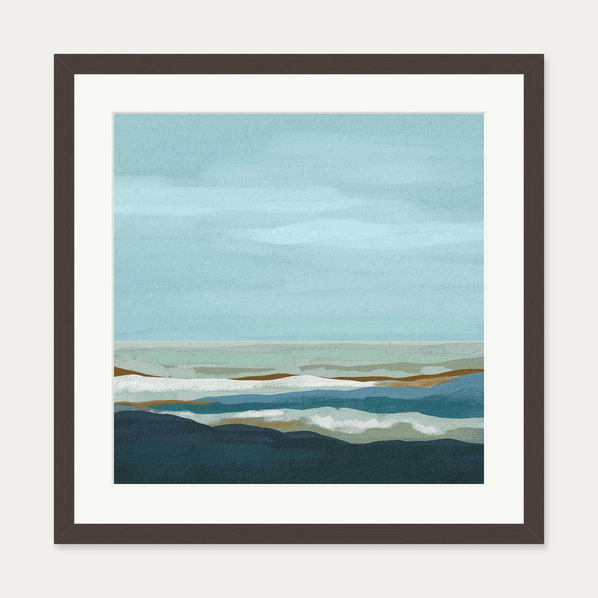 Abstract Seascape Art Print — 50 x 50 cm — Brown Frame