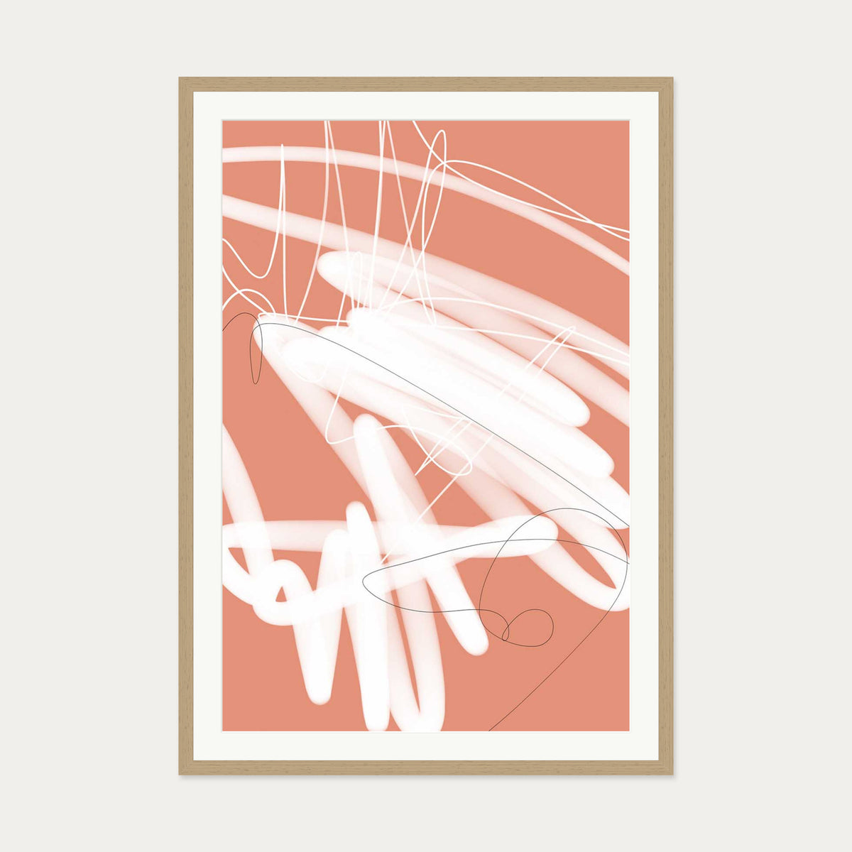 Abstract Sketch Art Print — 70 x 100 cm — Oak Frame