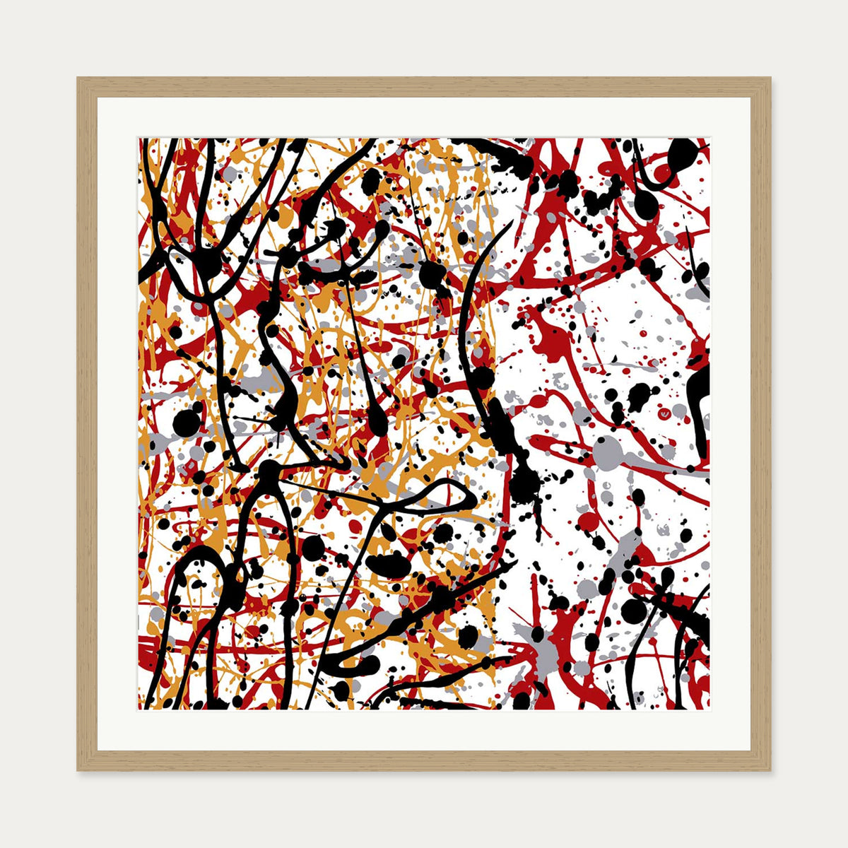Abstract Splatter Art Print — 70 x 70 cm — Oak Frame