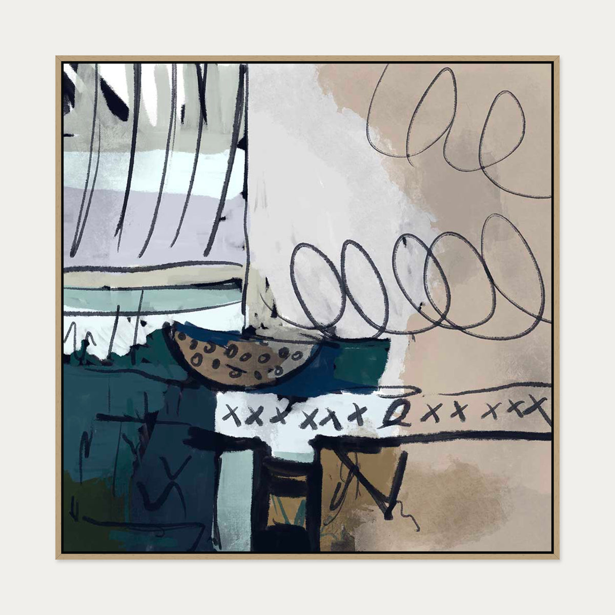 Abstract Still Life Canvas Art — 100 x 100 cm — Oak Frame