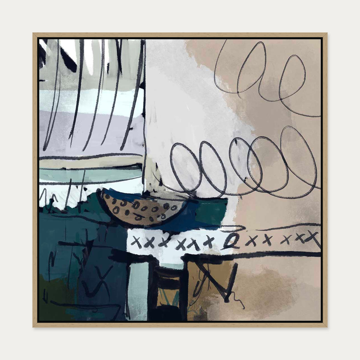 Abstract Still Life Canvas Art — 70 x 70 cm — Oak Frame