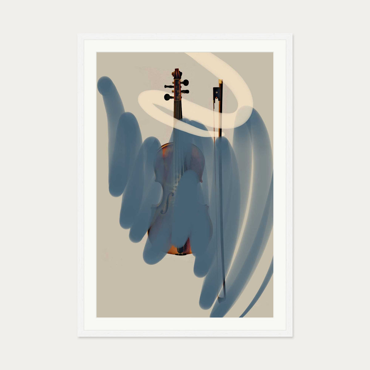 Abstract Violin Art Print — 70 x 100 cm — White Frame