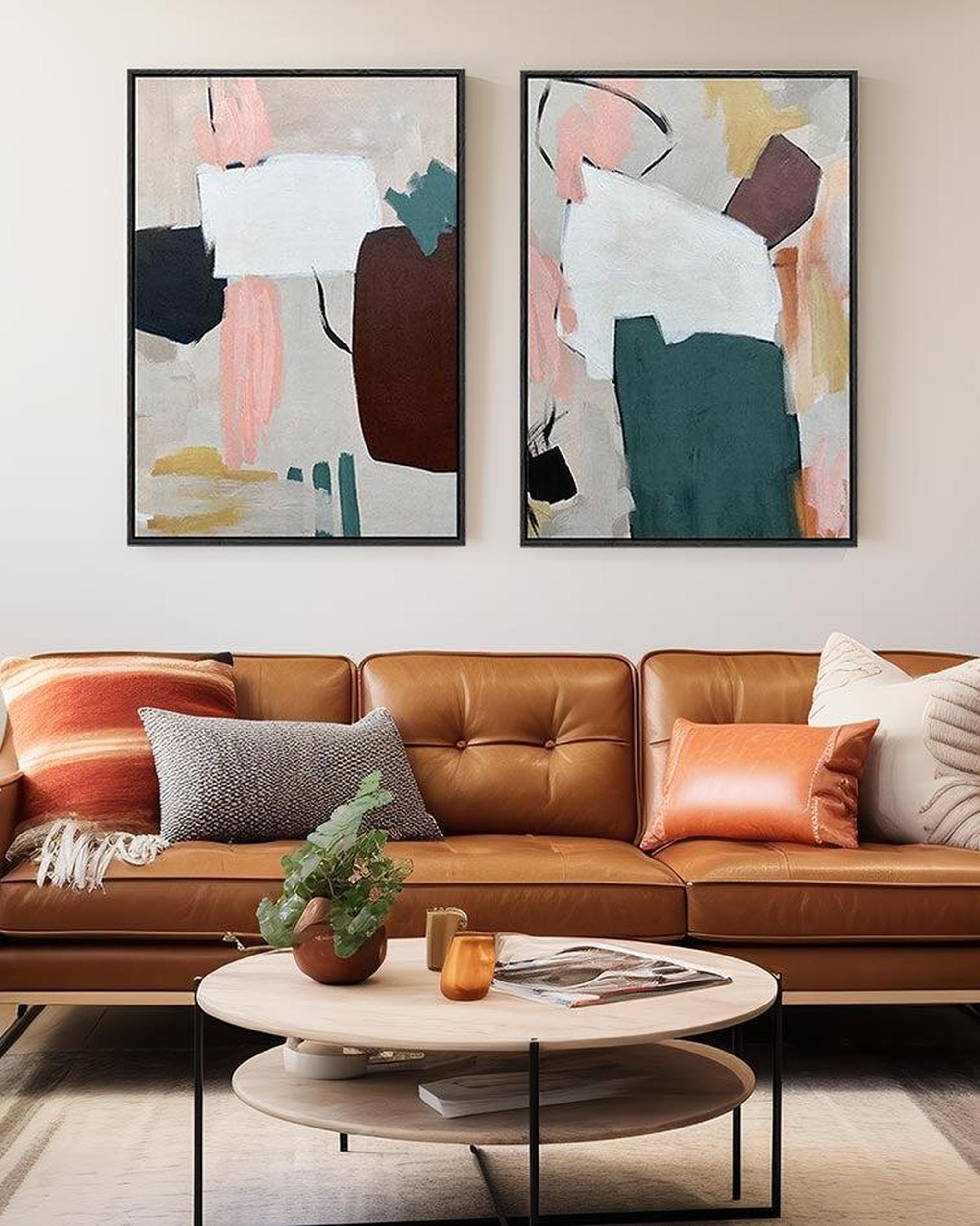 Extra large canvas art set above sofa in living room