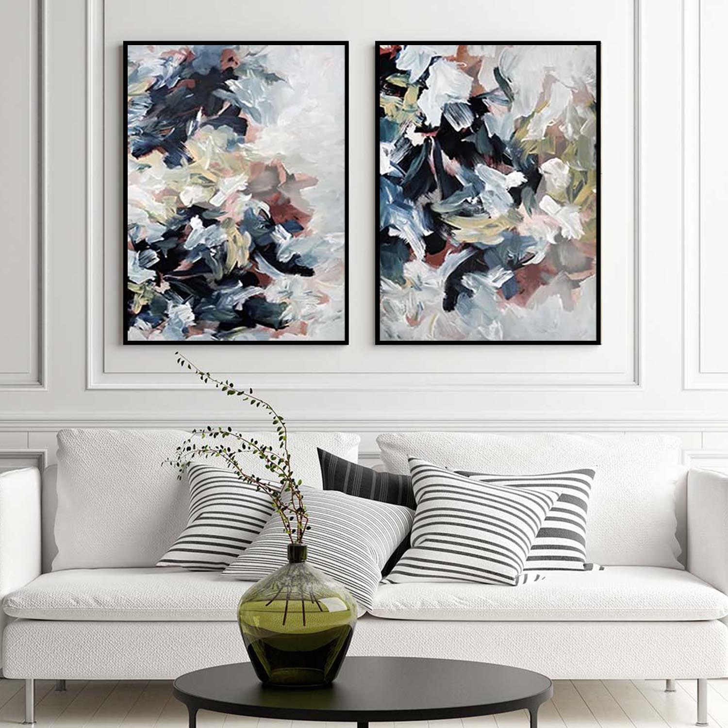 Abstract Blush River Canvas Set Of 2-framed-Canvas Set Of 2-Abstract House