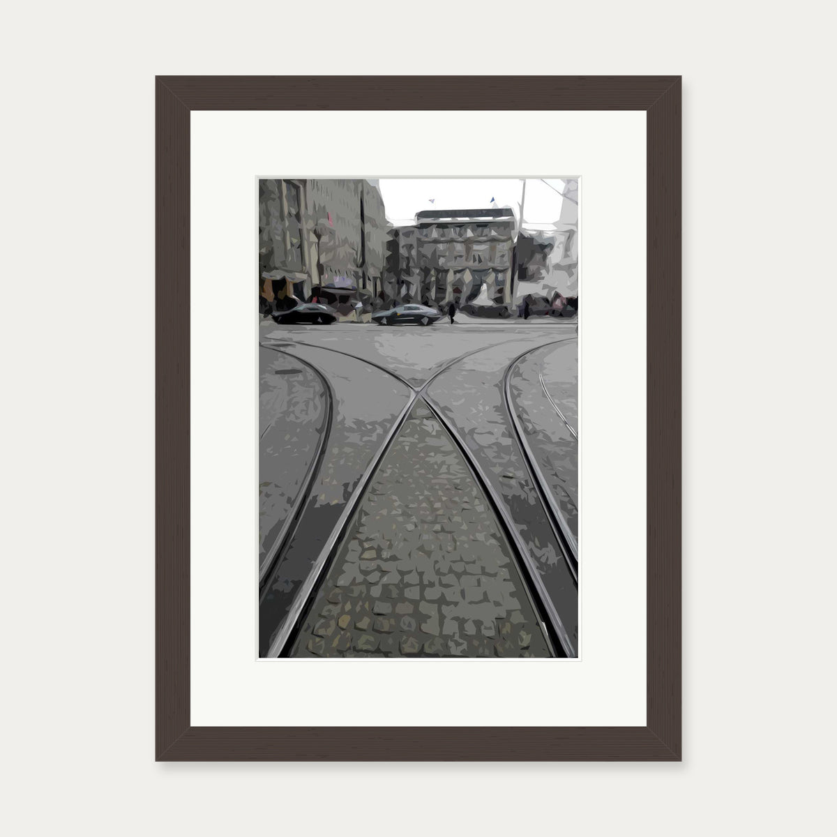Amsterdam Tram Art Print — 30 x 40 cm — Brown Frame