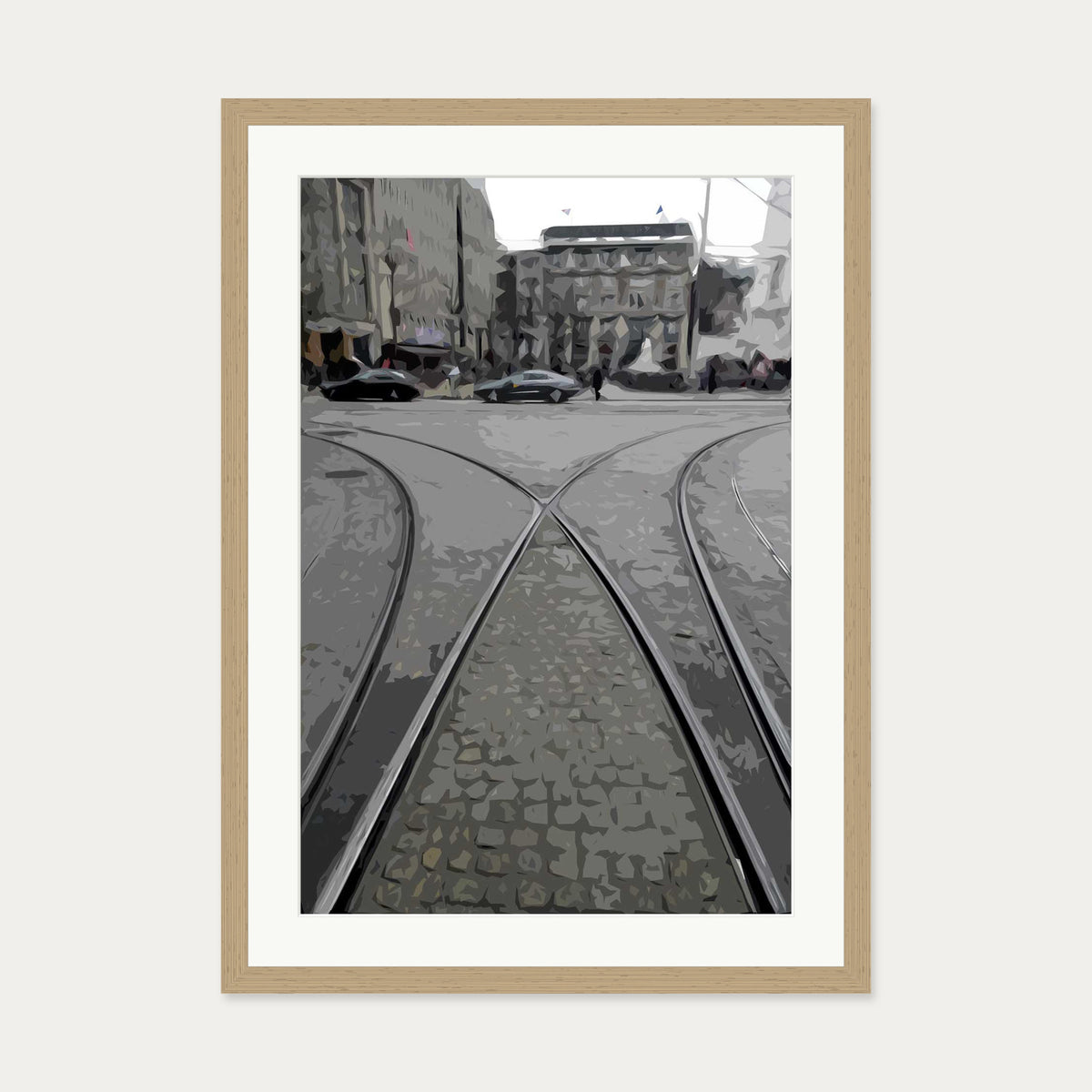 Amsterdam Tram Art Print — 50 x 70 cm — Oak Frame