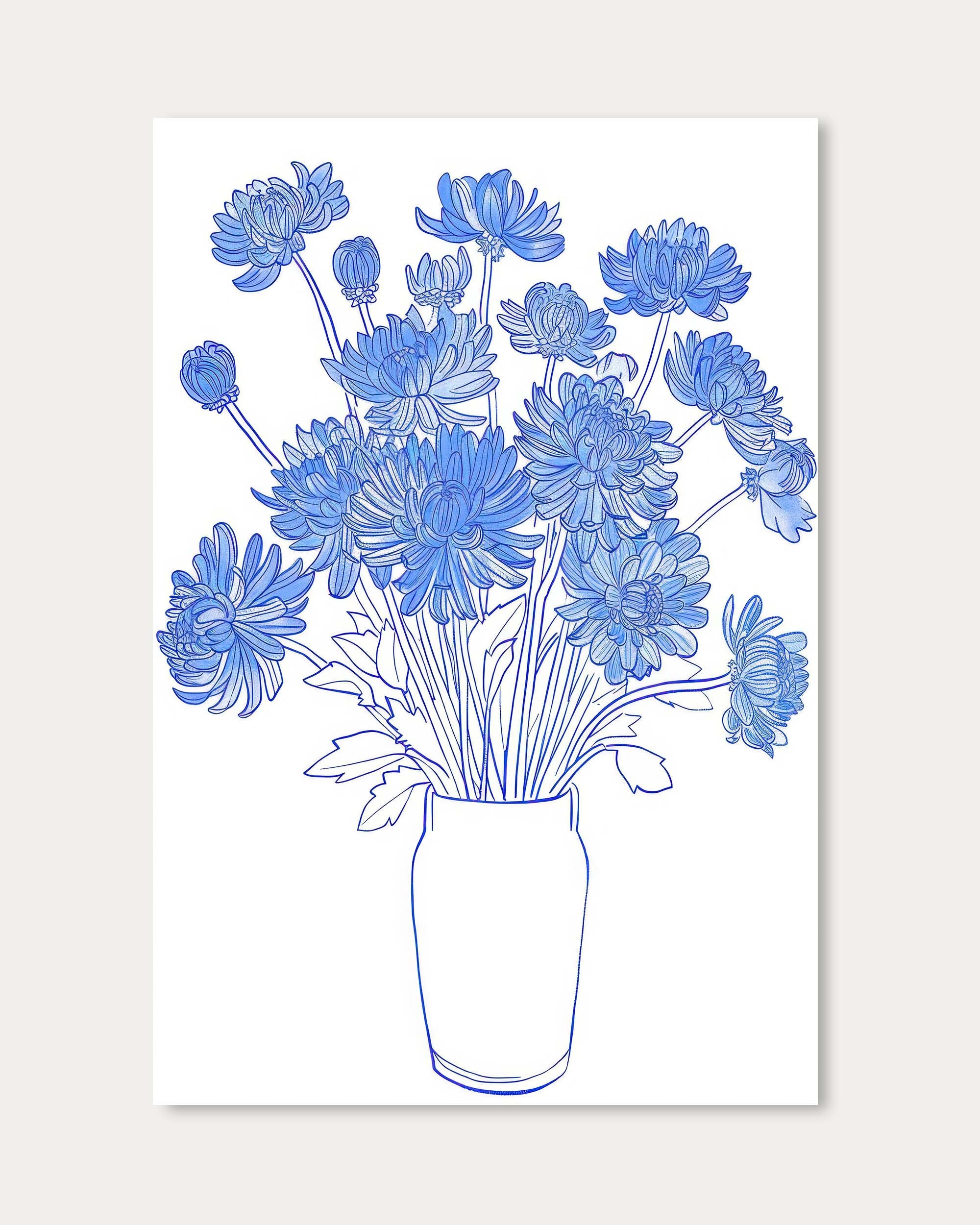 Blue Flowers Sketch Wall Art
