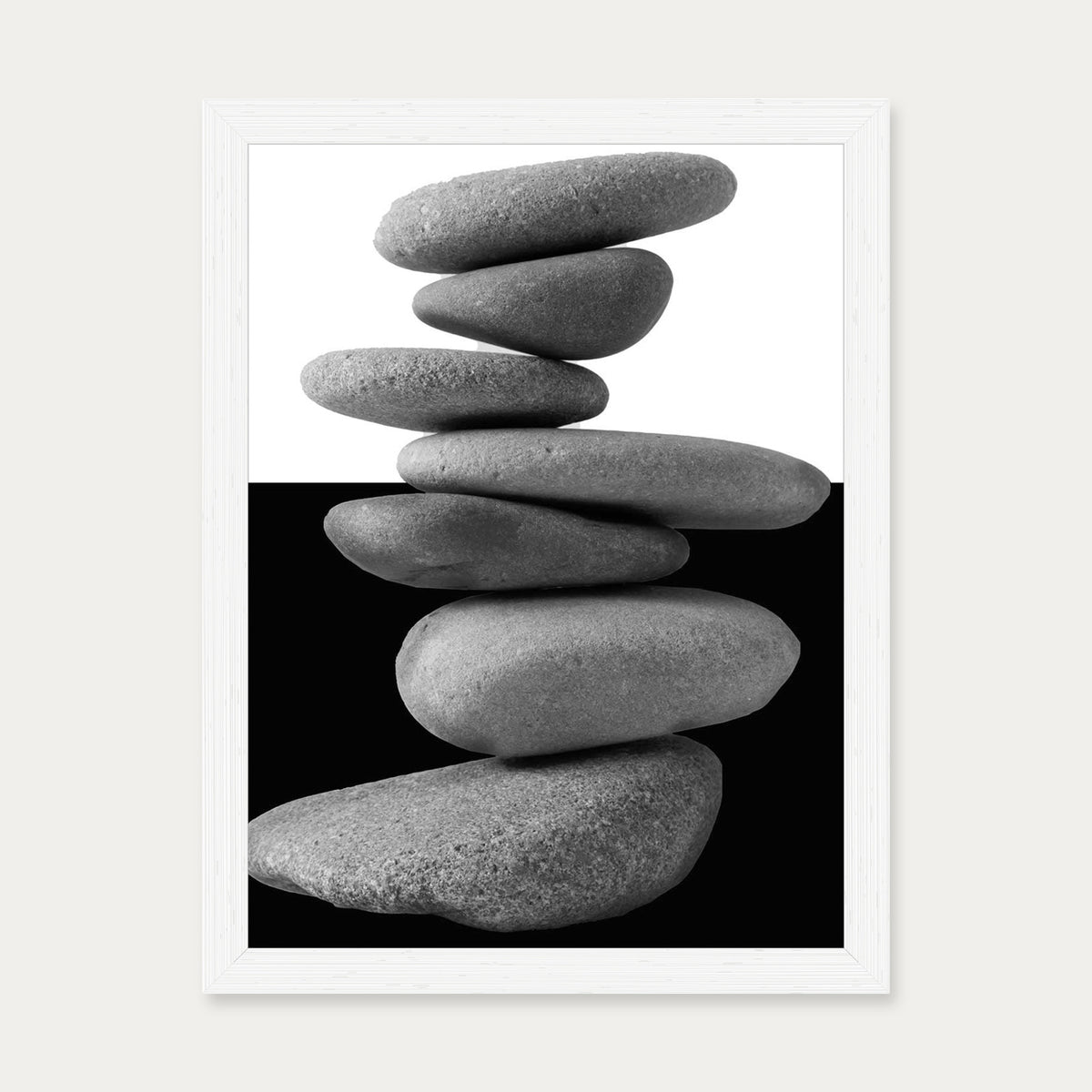 Balancing Stones Art Print — 30 x 40 cm — White Frame