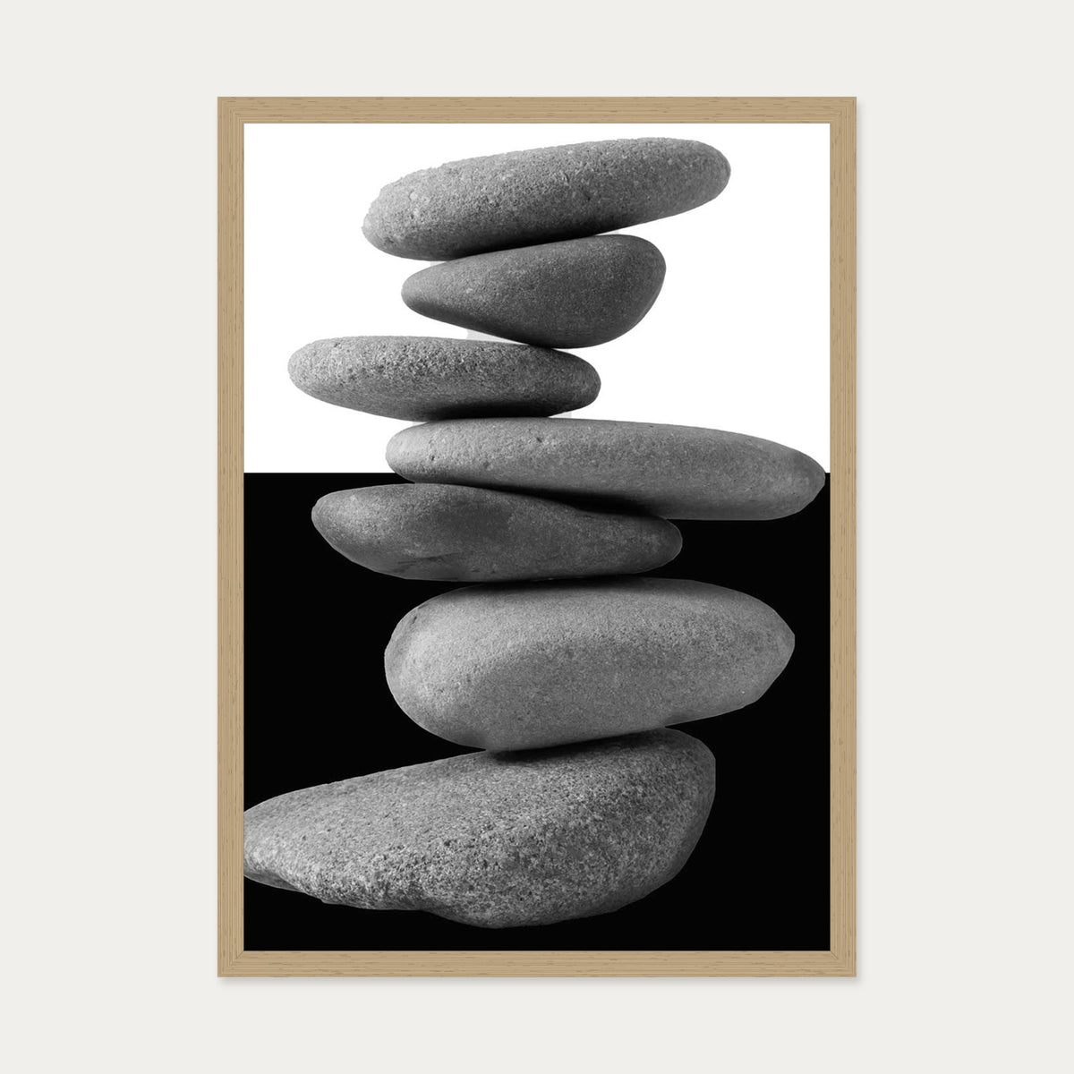 Balancing Stones Art Print — 50 x 70 cm — Oak Frame