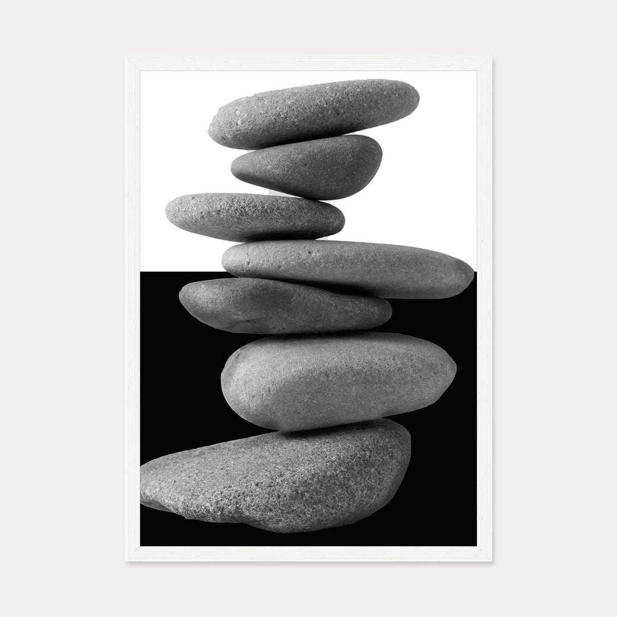 Balancing Stones Art Print — 50 x 70 cm — White Frame