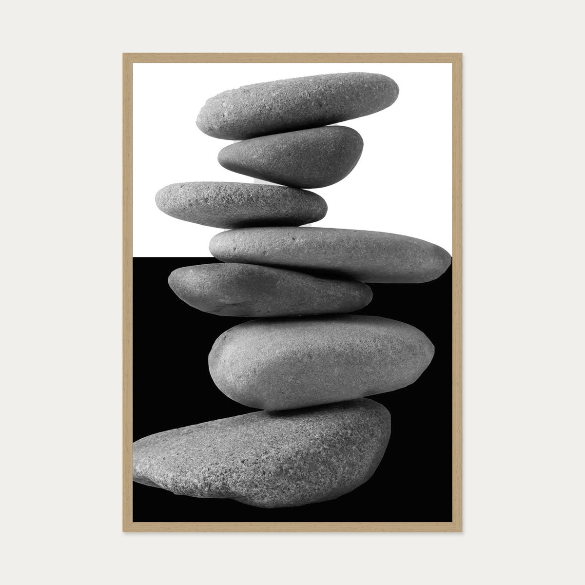 Balancing Stones Art Print — 70 x 100 cm — Oak Frame