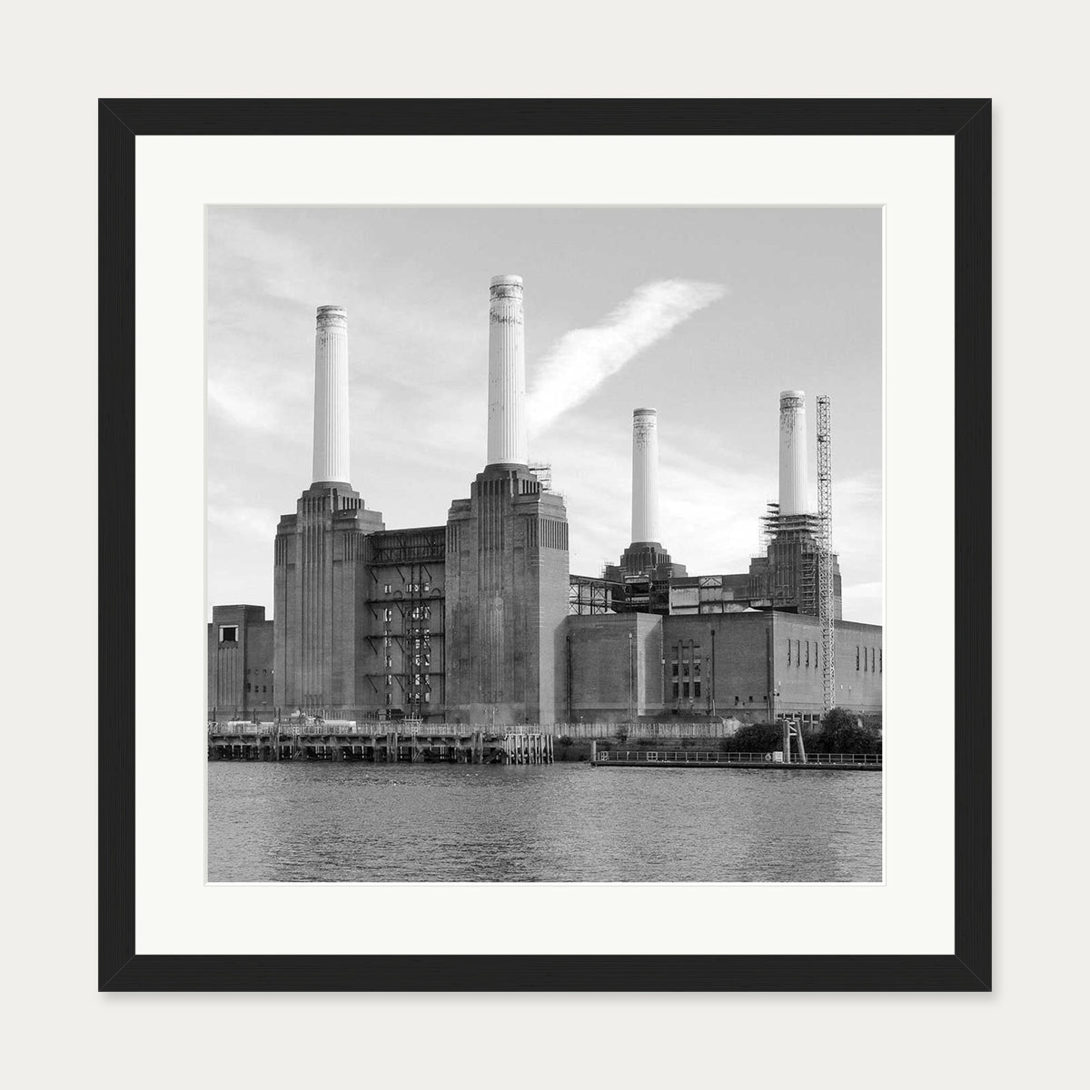 Battersea Power Station Monochrome Art Print — 50 x 50 cm — Black Frame