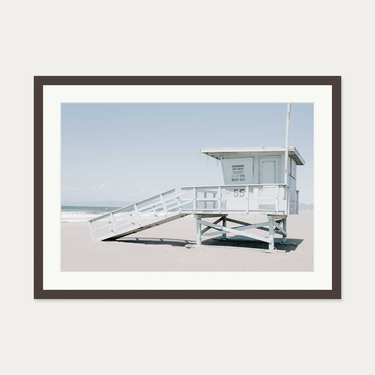 Beach House Wall Art Print — 50 x 70 cm — Brown Frame
