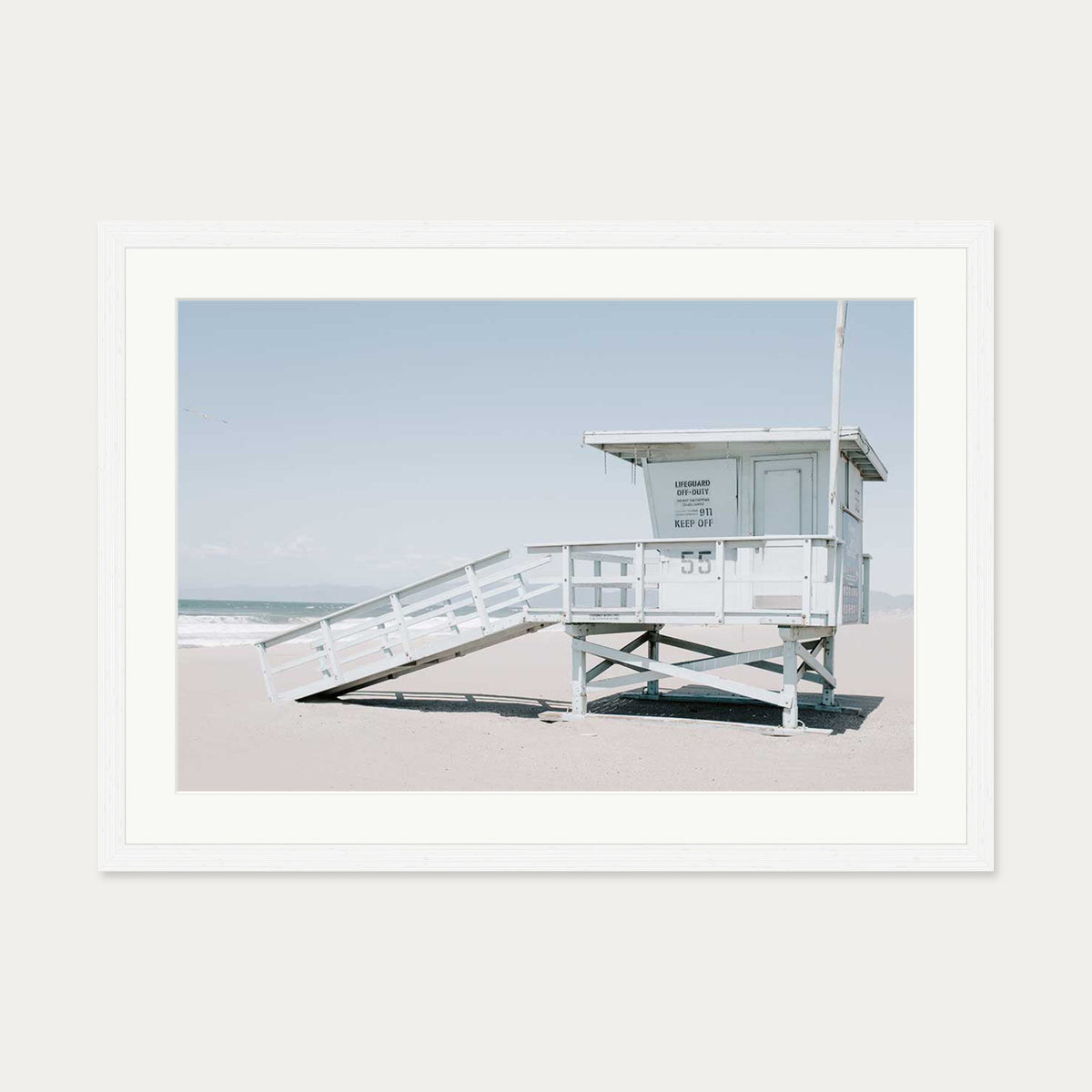 Beach House Wall Art Print — 50 x 70 cm — White Frame