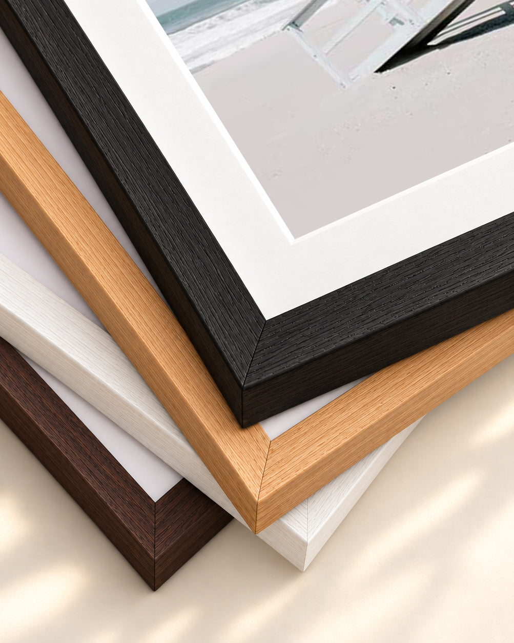 Beach House Wall Art Print — framed print corner with 5 cm mount and bevel