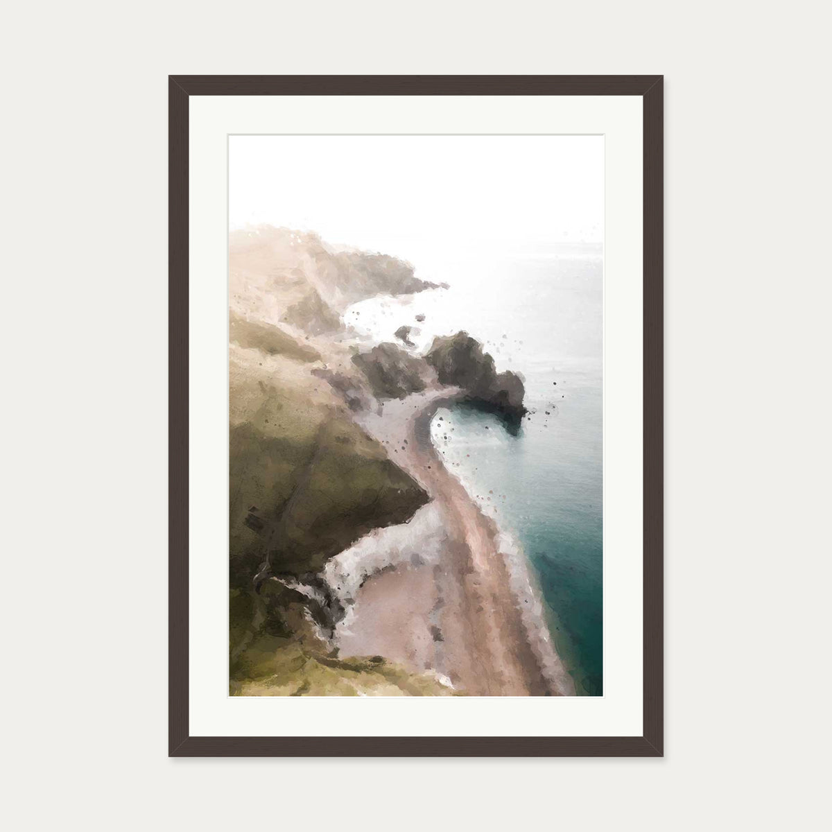 The Beach Art Print — 50 x 70 cm — Brown Frame