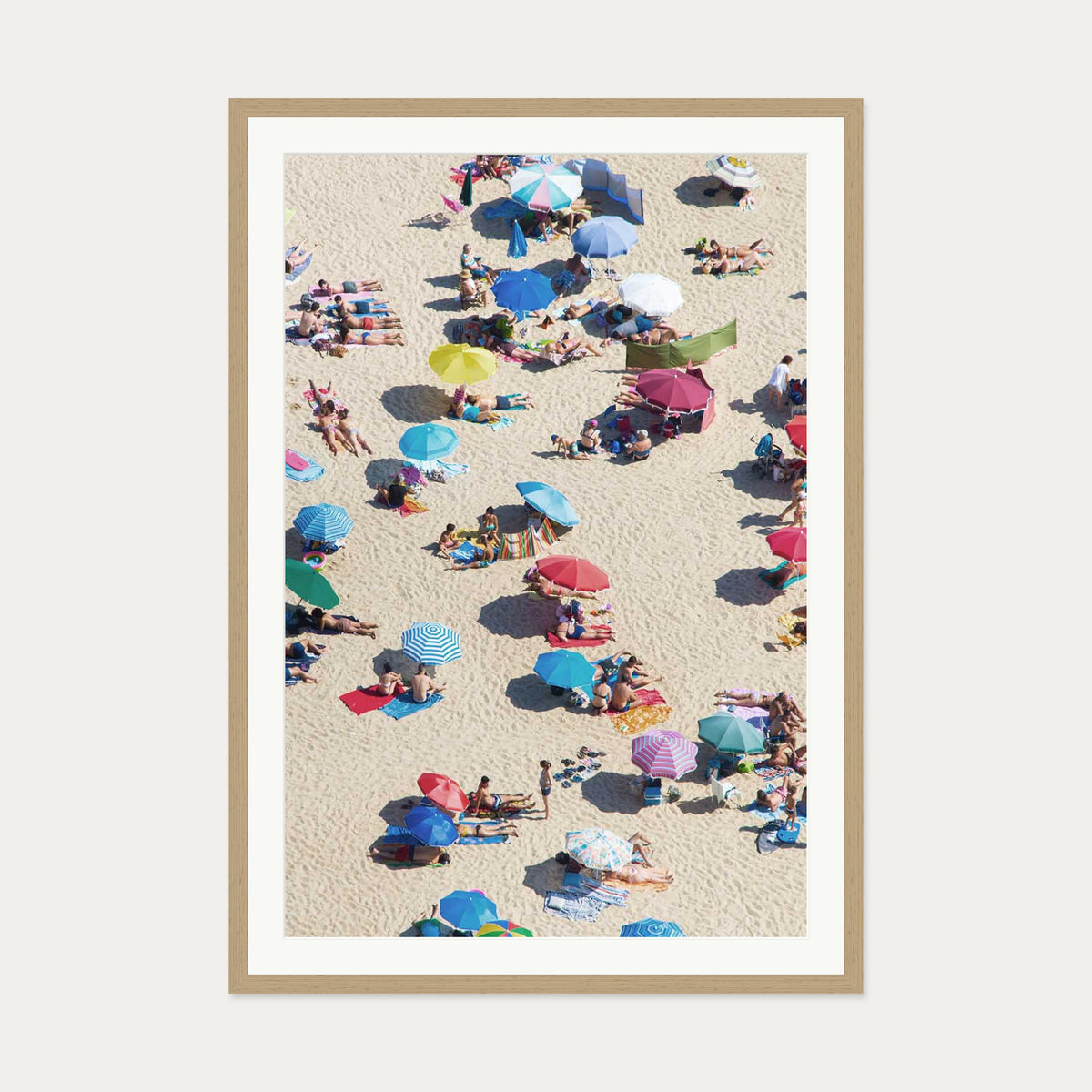Beach Umbrella Wall Art Print — 70 x 100 cm — Oak Frame