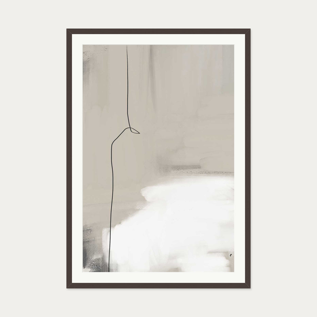 Beige Abstract Art Print — 70 x 100 cm — Brown Frame